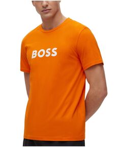Мужская хлопковая футболка свободного кроя с контрастным логотипом Hugo Boss