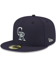 Мужская темно-синяя шляпа Colorado Rockies Logo белая 59FIFTY приталенная шляпа New Era