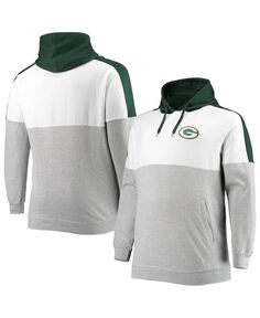 Мужской пуловер с капюшоном и логотипом Green Bay Packers Big and Tall Team зеленого, серо-хизерового цвета Profile