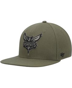 Мужская оливковая кепка Charlotte Hornets Ballpark с камуфляжным принтом Captain Snapback &apos;47 Brand