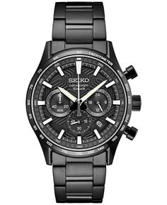 Мужские часы-хронограф Essentials с черным ионным покрытием и браслетом из нержавеющей стали, 43 мм Seiko