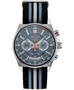 Мужские часы с хронографом Essentials, черные, синие и серые полосатые нейлоновые ремешки, 41 мм Seiko