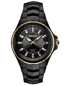 Мужские часы Coutura с черным браслетом из нержавеющей стали с бриллиантами, 42,5 мм Seiko