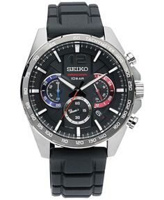 Мужские часы Essentials с хронографом, черный силиконовый ремешок, 43,9 мм Seiko