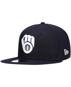 Мужская темно-синяя шляпа с логотипом Milwaukee Brewers, белая 59FIFTY, приталенная шляпа New Era