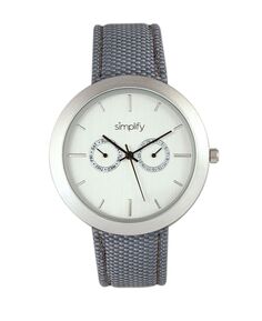 Кварцевые часы The 6100 с белым циферблатом, серый полиуретановый ремешок с парусиновым покрытием, 43 мм Simplify