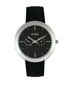 Кварцевые часы The 6100 с черным циферблатом и черным полиуретановым ремешком с парусиновой накладкой, 43 мм Simplify