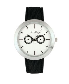 Кварцевые часы The 6100 с белым циферблатом, черным полиуретановым ремешком с парусиновым покрытием, 43 мм Simplify