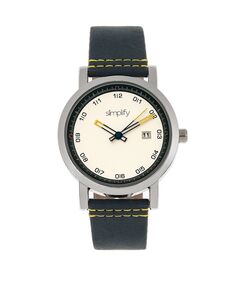 Кварцевые часы The 5300, белый циферблат, натуральная синяя кожа, 40 мм Simplify