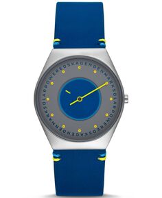 Мужские кожаные часы Grenen Solar Halo Ocean Blue, 37 мм Skagen