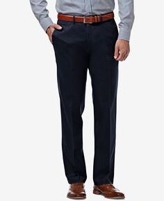 Мужские эластичные брюки прямого кроя с плоской передней частью без железа премиум-класса цвета хаки Haggar