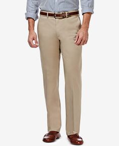 Мужские эластичные брюки прямого кроя с плоской передней частью без железа премиум-класса цвета хаки Haggar