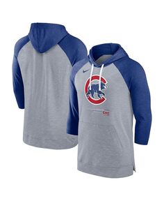 Мужской пуловер с капюшоном Хизер Серый, Хизер Ройял Чикаго Кабс Бейсбол реглан с рукавами 3/4 Nike