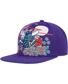 Мужская фиолетовая шляпа Charlotte Hornets из лиственных пород классического азиатского наследия Scenic Snapback Hat Mitchell &amp; Ness