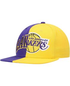 Мужская фиолетово-золотая кепка Los Angeles Lakers Half and Half Snapback Mitchell &amp; Ness