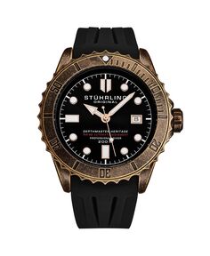 Мужские часы Aquadiver, черная резина, черный циферблат, круглые часы 44 мм Stuhrling