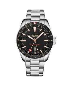 Мужские часы Aquadiver, серебристая нержавеющая сталь, черный циферблат, круглые часы 49 мм Stuhrling