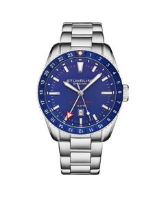Мужские часы Aquadiver, серебристая нержавеющая сталь, синий циферблат, круглые часы 49 мм Stuhrling
