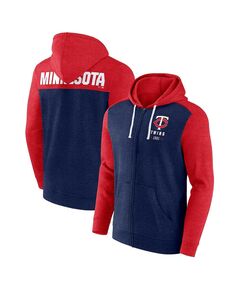 Мужская толстовка с капюшоном на молнии во всю длину с логотипом Heathered Navy, Heathered Red Minnesota Twins Blown Away Fanatics