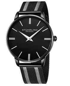 Мужские часы-браслет из нержавеющей стали черного, серебристого цвета с сеткой, 42 мм Stuhrling