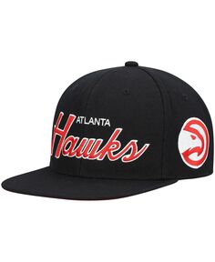 Мужская черная бейсболка Atlanta Hawks Hardwood Classics Script 2.0 Snapback Mitchell &amp; Ness