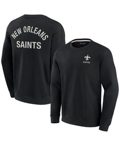 Мужской и женский черный супермягкий пуловер New Orleans Saints, свитшот с круглым вырезом Fanatics Signature