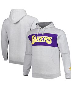 Мужской пуловер с капюшоном с логотипом Heather Grey Los Angeles Lakers Big and Tall с надписью Fanatics
