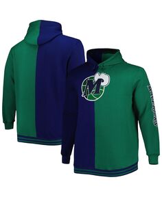Мужской темно-синий, зеленый пуловер с капюшоном Dallas Mavericks Big and Tall Hardwood Classics с разрезом Mitchell &amp; Ness