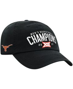 Мужская черная бейсболка Texas Longhorns 2021 Big 12, мужская баскетбольная конференция, турнир, чемпионы, регулируемая шляпа с логотипом в раздевалке Top of the World
