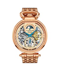 Мужские часы Legacy из нержавеющей стали розового золота, циферблат из розового золота, круглые часы 45 мм Stuhrling
