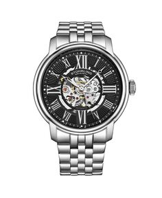 Мужские часы Legacy серебристого цвета из нержавеющей стали, черный циферблат, круглые часы 45 мм Stuhrling