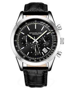 Мужские часы Monaco, черная кожа, черный циферблат, круглые часы 44 мм Stuhrling