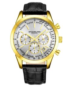 Мужские черные кожаные часы Monaco, серебристый циферблат, круглые часы 44 мм Stuhrling