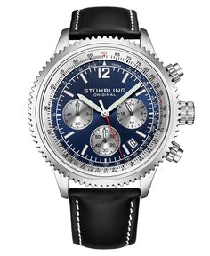 Мужские часы Monaco, черная кожа, синий циферблат, круглые часы 47 мм Stuhrling