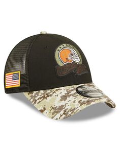 Мужская черная камуфляжная кепка Cleveland Browns 2022 Salute To Service 9FORTY Snapback Trucker Hat New Era