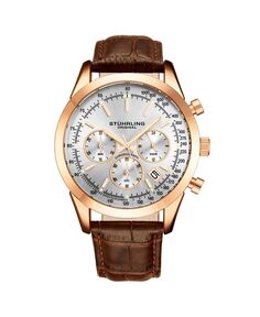 Мужские часы Monaco Brown Leather, серебристый циферблат, круглые часы 44 мм Stuhrling