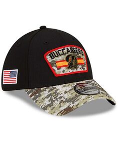 Мужская черная камуфляжная шляпа Tampa Bay Buccaneers 2021 Salute To Service Historic Logo 39THIRTY Flex Hat New Era