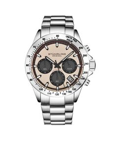 Мужские часы Monaco, серебристая нержавеющая сталь, коричневый циферблат, круглые часы 42 мм Stuhrling