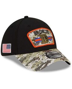 Мужская черная камуфляжная шляпа Denver Broncos 2021 Salute To Service Historic Logo 39THIRTY Flex Hat New Era