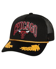 Мужская черная кепка Chicago Bulls из твердой древесины с сусальным золотом и сетчатой ​​кепкой Trucker Snapback Mitchell &amp; Ness