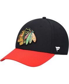 Мужская черная кепка с гибким логотипом Chicago Blackhawks Core Primary Fanatics