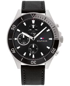 Мужские часы с черным кожаным ремешком, 46 мм Tommy Hilfiger