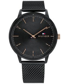 Мужские черные часы с сетчатым браслетом из нержавеющей стали, 43 мм Tommy Hilfiger