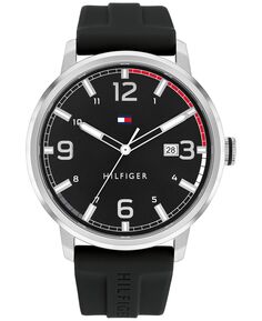 Мужские часы с черным силиконовым ремешком, 46 мм Tommy Hilfiger