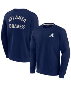 Мужской и женский темно-синий супермягкий пуловер Atlanta Braves с круглым вырезом и круглым вырезом Fanatics Signature