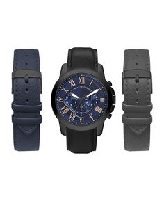 Мужские аналоговые часы с черным ремешком, 44 мм, комплект сменных ремешков черного, серого и темно-синего цветов American Exchange
