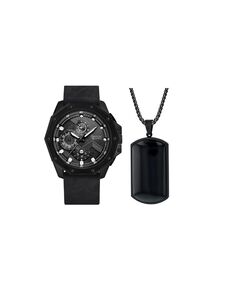 Мужские аналоговые матовые черные кожаные часы, подарочный набор, 48 мм, 2 предмета American Exchange