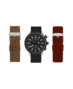 Мужские аналоговые часы 45 мм с черным ремешком и комплектом сменных ремешков бордового, коричневого и черного цветов American Exchange