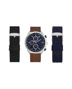 Мужские аналоговые часы 47 мм с черным ремешком и набором сменных ремешков коричневого, темно-синего и черного цветов American Exchange