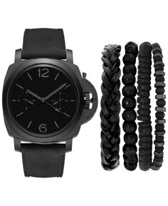 Подарочный набор мужских часов с черным кожаным ремешком 44 мм American Exchange